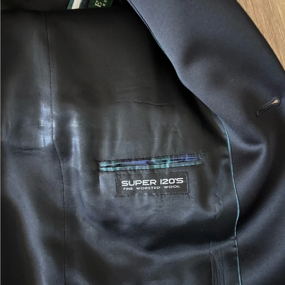VTG Men's Lauren Ralph Lauren Blazer Black Super 120s Wool Satin 2 Button 44R